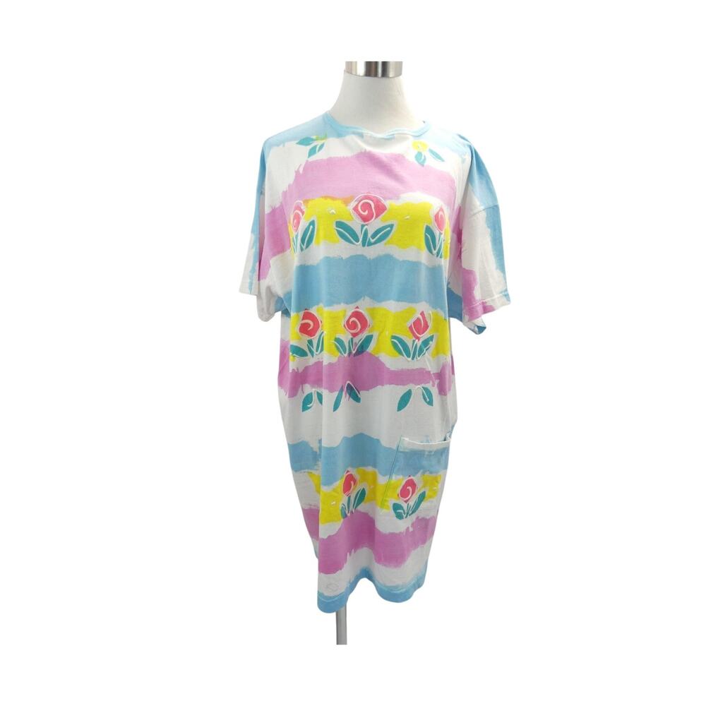 1980's Oversized T-Shirt, Cover-Up, Dress Hand Painted with Front Pocket